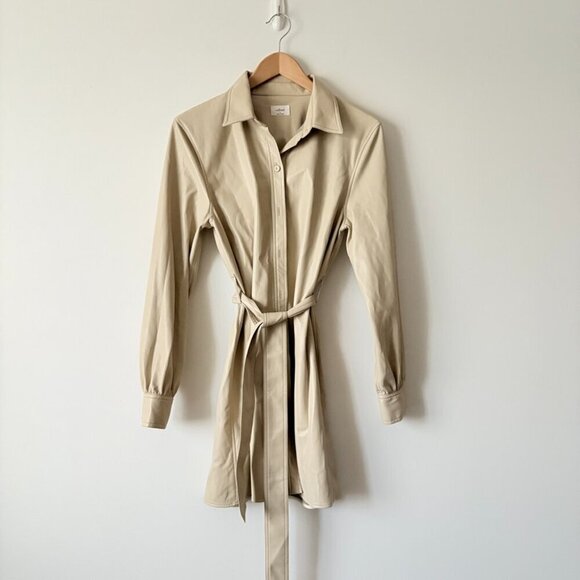 Aritzia Wilfred Caroline Belted Vegan Leather Shirt Dress Size Small - Picture 6 of 10